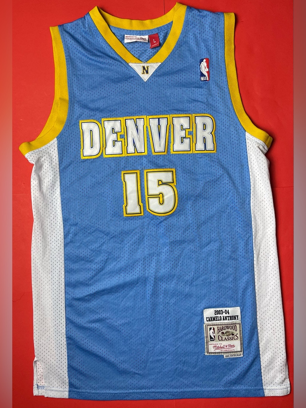 Mitchell & Ness Denver Nuggets Light Blue and Yellow Carmelo Anthony #15 Jersey